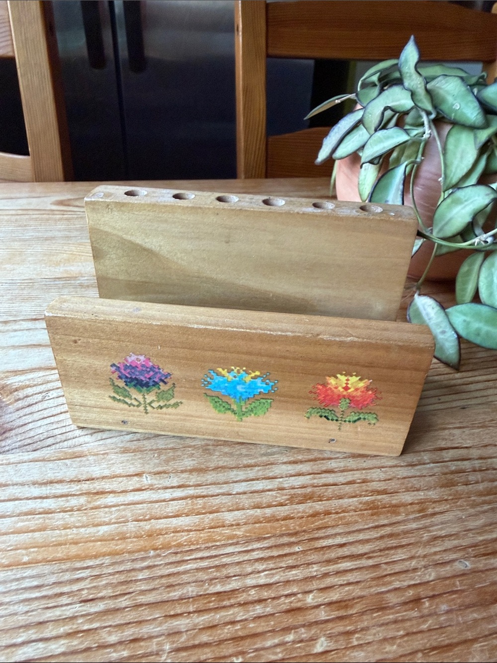 Vintage Floral Wooden Pen Holder